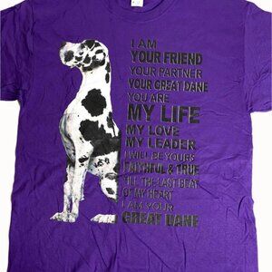 "I am your friend..." Great Dane NOS Adult M Purple T-Shirt